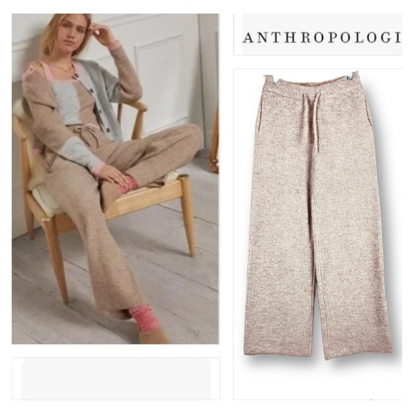 ANTHROPOLOGIE by Saturday/Sunday Dina Lounge Ribbed Knit Cozy Pants Beige Size S - Picture 3 of 12